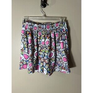 Temptations Blue Athletic Shorts Small Hap Happ Happy Print Mesh Lined